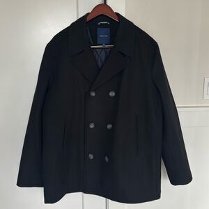 NAUTICA Classic Wool Blend Black Coat Men’s  Size XXL Button Up Lined Peacoat